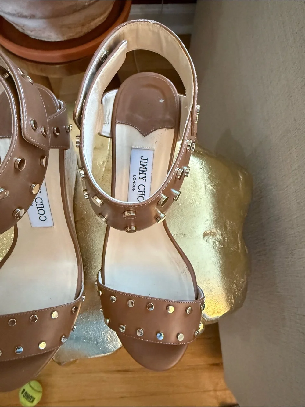 Jimmy Choo Brown Studded Leather Cork Platform Sandals